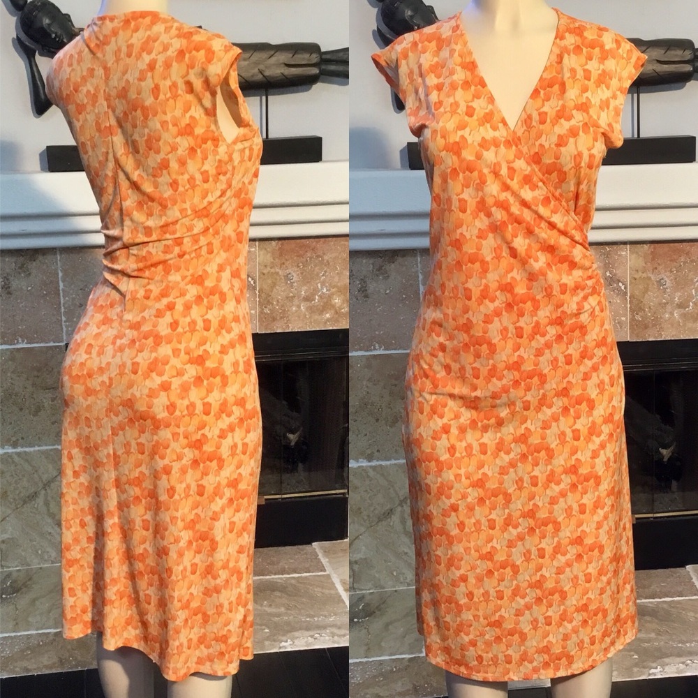 Girly Girl Faux Wrap Floral Orange Yellow Dress